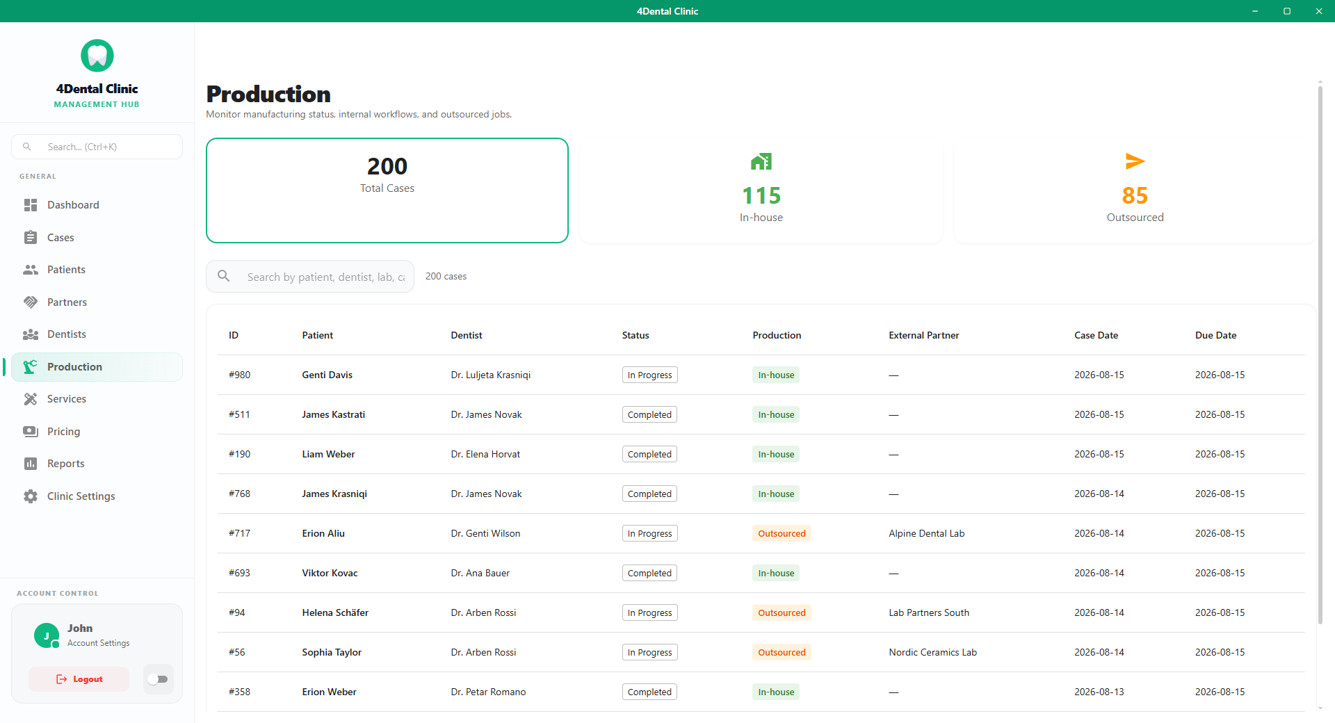 4Dental Clinic production tracking